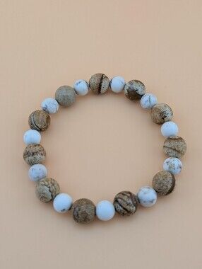 White & Brown Stone Bead Bracelet - Neutral, Earthy Tones